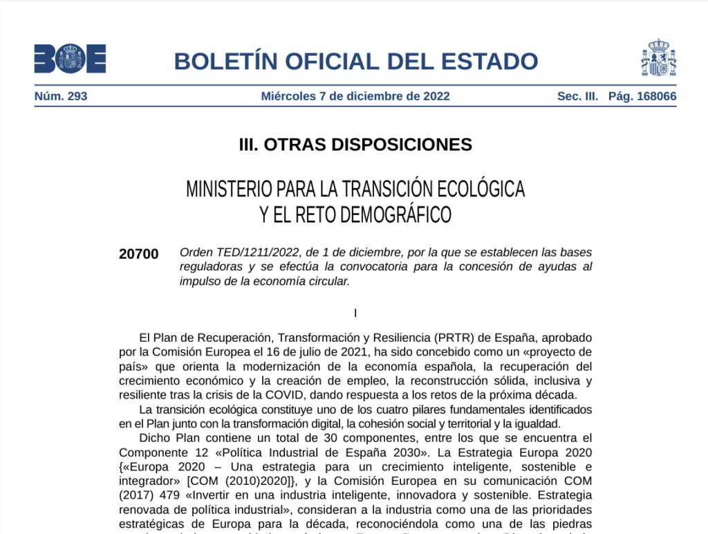 Convocatoria de subvenciones para el impulso de la economía circular en ...